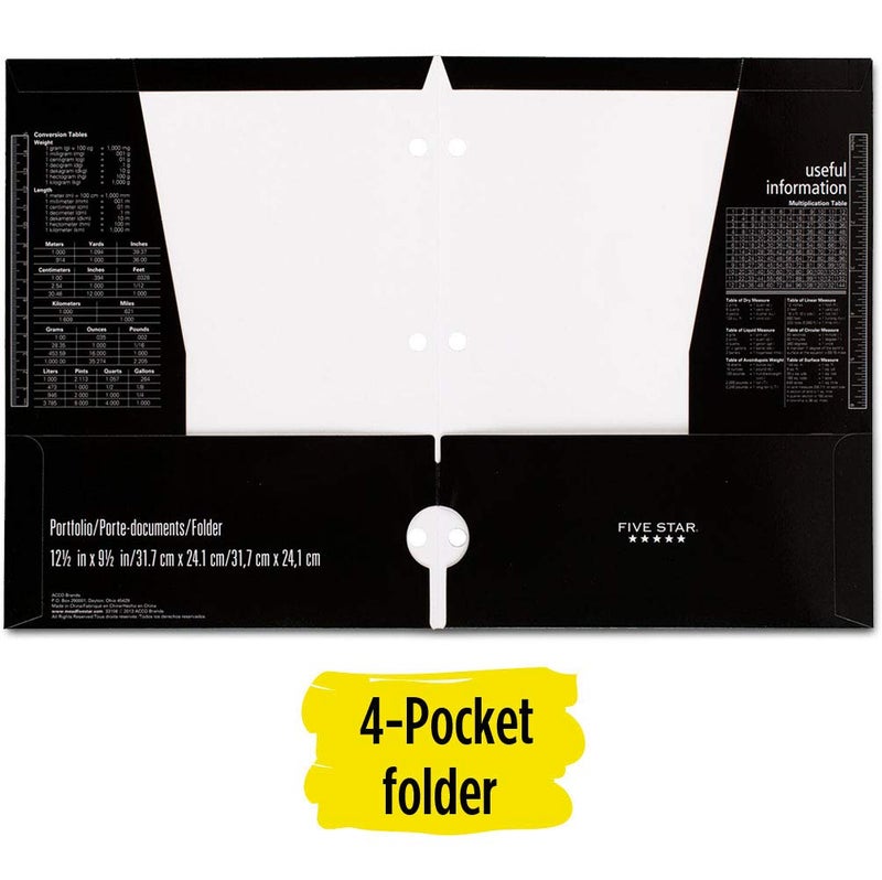 Five Star 4 Pocket Folder, 2 Pocket Folder Plus 2 Additional Pockets, Black (72093) - Image 2